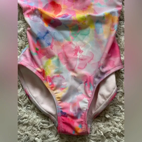 Cat & Jack Girls Swimsuit One-piece Size 8 watercolor Colorful Ruffled - Picture 4 of 8